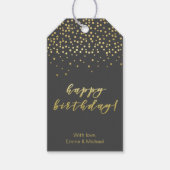 Happy Birthday - Gold Script & Confetti Cadeaulabel (Voorkant)