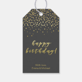 Happy Birthday - Gold Script & Confetti Cadeaulabel