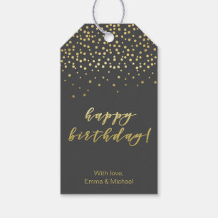 Happy Birthday - Gold Script & Confetti Cadeaulabel