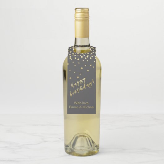 Happy Birthday - Gold Script & Confetti Flessenhanger (Op fles)