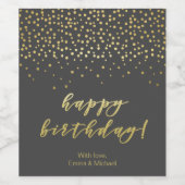 Happy Birthday - Gold Script & Confetti Wijn Etiket (Enkel label)