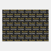 Happy Birthday Gold Script Name Black and White Inpakpapier Vel (Voorkant)