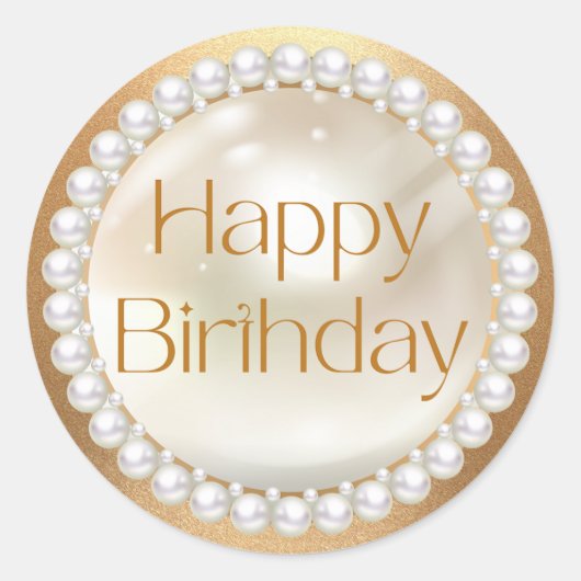 Happy Birthday Gold Script White Pearls Luxe Ronde Sticker (Voorkant)
