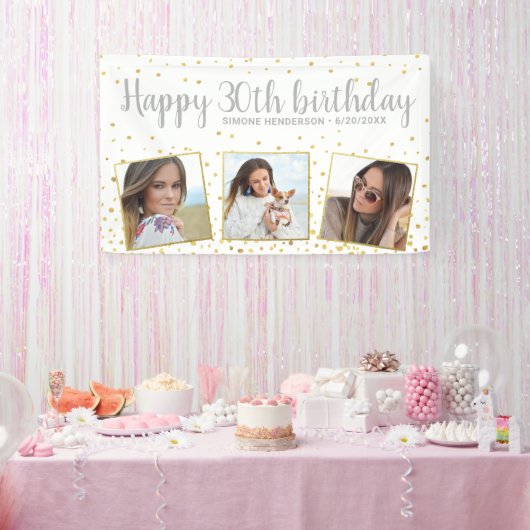 Happy Birthday Gold Silver-foto's elk jaar aangepa Spandoek (Feest)