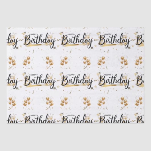 Happy Birthday Gold-weefselpapier Tissuepapier (Voorkant)