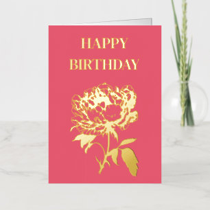 Happy Birthday Golden Peony Folie Wenskaart