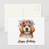 Happy Birthday Golden Retriever Dog en Flowers Briefkaart (Voorkant / Achterkant)
