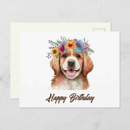 Happy Birthday Golden Retriever Dog en Flowers Briefkaart (Voorkant / Achterkant)