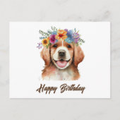 Happy Birthday Golden Retriever Dog en Flowers Briefkaart (Voorkant)