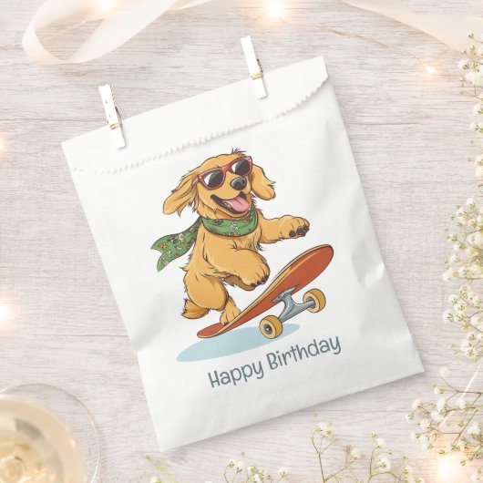 Happy Birthday Golden Retriever Dog Skateboarding Bedankzakje (Geknipt)