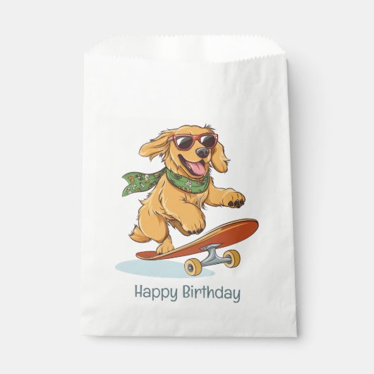 Happy Birthday Golden Retriever Dog Skateboarding Bedankzakje (Voorkant)