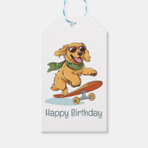 Happy Birthday Golden Retriever Dog Skateboarding