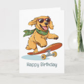 Happy Birthday Golden Retriever Dog Skateboarding Kaart (Voorkant)