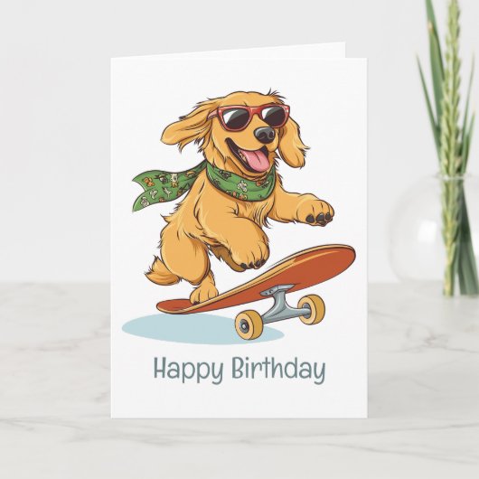 Happy Birthday Golden Retriever Dog Skateboarding Kaart (Voorkant)