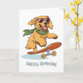 Happy Birthday Golden Retriever Dog Skateboarding Kaart (Gele Bloem)