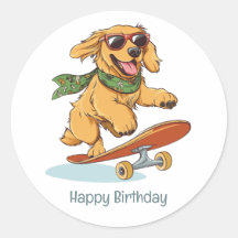 Happy Birthday Golden Retriever Dog Skateboarding