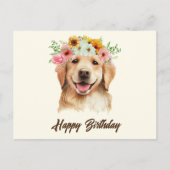 Happy Birthday Golden Retriever Dog with Flowers  Briefkaart (Voorkant)