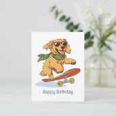 Happy Birthday Golden Retriever Hond Skateboarden Briefkaart (Staand voorkant)