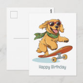 Happy Birthday Golden Retriever Hond Skateboarden Briefkaart (Voorkant / Achterkant)