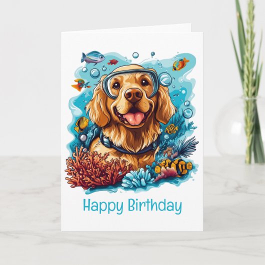 Happy Birthday Golden Retriever Hond Snorkelen Kaart (Voorkant)