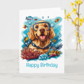 Happy Birthday Golden Retriever Hond Snorkelen Kaart (Gele Bloem)