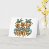 Happy Birthday Golden Retriever Honden Hawaïaans Kaart (Gele Bloem)