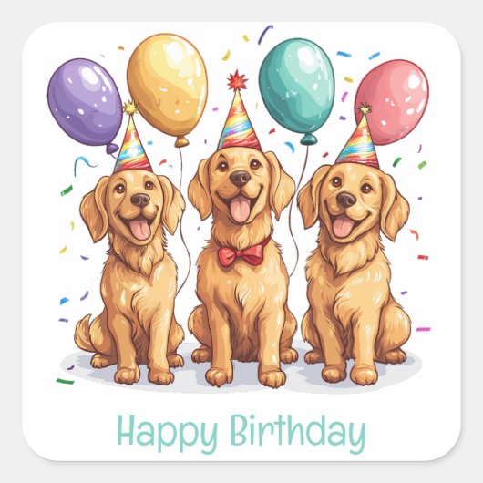 Happy Birthday Golden Retriever Honden Vierkante Sticker (Voorkant)