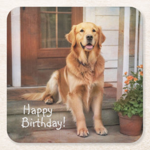 Happy Birthday Golden Retriever Kartonnen Onderzetters