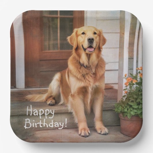 Happy Birthday Golden Retriever Papieren Bordje (Voorkant)