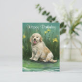 Happy Birthday Golden Retriever Puppy Briefkaart (Staand voorkant)