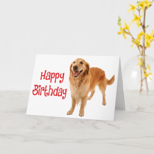 Happy Birthday Golden Retriever Puppy Dog - Verse Kaart (Gele Bloem)