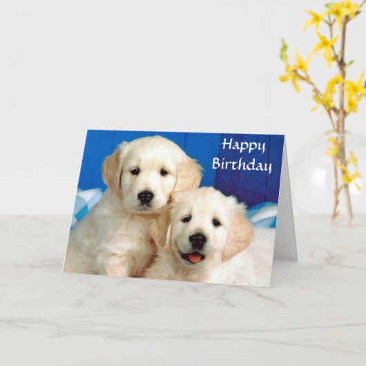 Happy Birthday Golden Retriever Puppy Kaart (Gele Bloem)