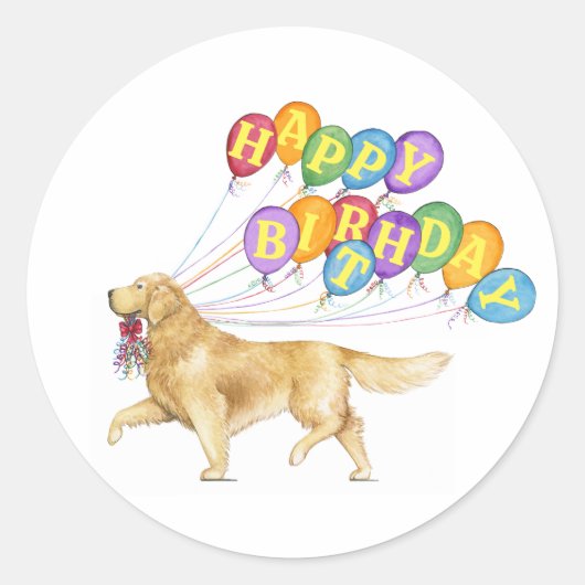 Happy Birthday Golden Retriever Ronde Sticker (Voorkant)