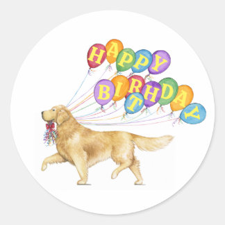 Happy Birthday Golden Retriever Ronde Sticker