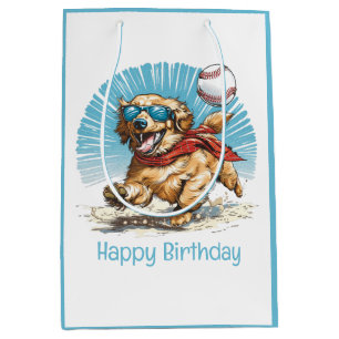 Happy Birthday Golden Retriever speelt honkbal Medium Cadeauzakje