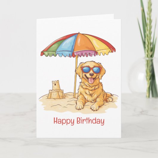 Happy Birthday Golden Retriever Strandhond Kaart (Voorkant)