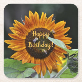 Happy Birthday Golden Sunflower Kartonnen Onderzetters