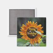 Happy Birthday Golden Sunflower Magneet (Voorkant / Achterkant)