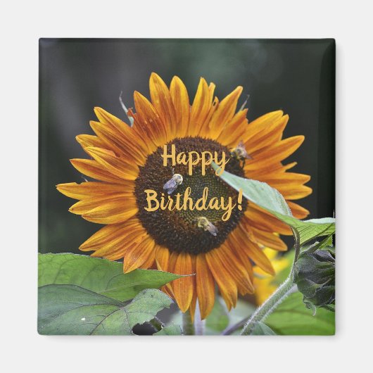 Happy Birthday Golden Sunflower Magneet (Voorkant)