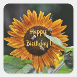 Happy Birthday Golden Sunflower Vierkante Sticker