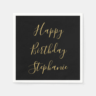 Happy Birthday Golden Yellow Custom Name Monogram Servet