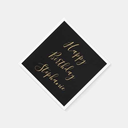 Happy Birthday Golden Yellow Custom Name Monogram Servet (Hoek)