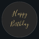 Happy Birthday Golden Yellow Custom Text Black Ronde Sticker<br><div class="desc">Ontworpen met gouden gele tekstsjabloon voor "Happy Birthday"-bericht dat u kunt bewerken om de kleur achtergrond aan te passen en ook aan te passen.</div>