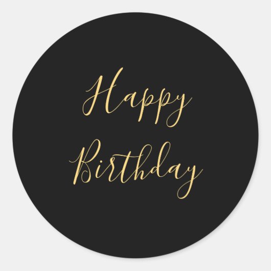 Happy Birthday Golden Yellow Custom Text Black Ronde Sticker (Voorkant)