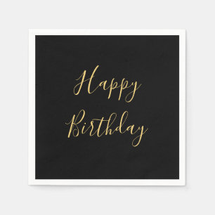 Happy Birthday Golden Yellow Custom Text Black Servet