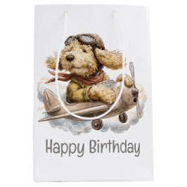 Happy Birthday Goldendoodle Dog Pilot Airplane Medium Cadeauzakje