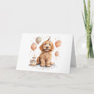 Happy Birthday Goldendoodle Hond Verjaardagstaart Kaart