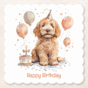Happy Birthday Goldendoodle Hond Verjaardagstaart Kartonnen Onderzetters
