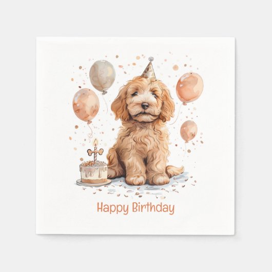 Happy Birthday Goldendoodle Hond Verjaardagstaart Servet (Voorkant)