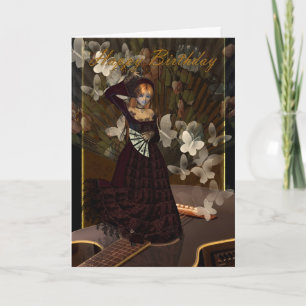 Happy Birthday Gothic Girl met Spaanse gitaar Kaart